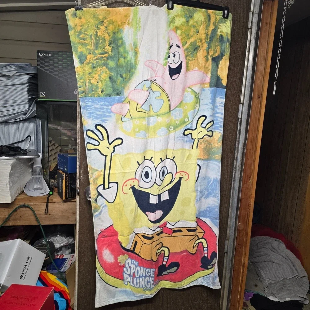 VTG The Sponge Plunge Beach Towel SpongeBob Patrick Faded Used Cool Graphic